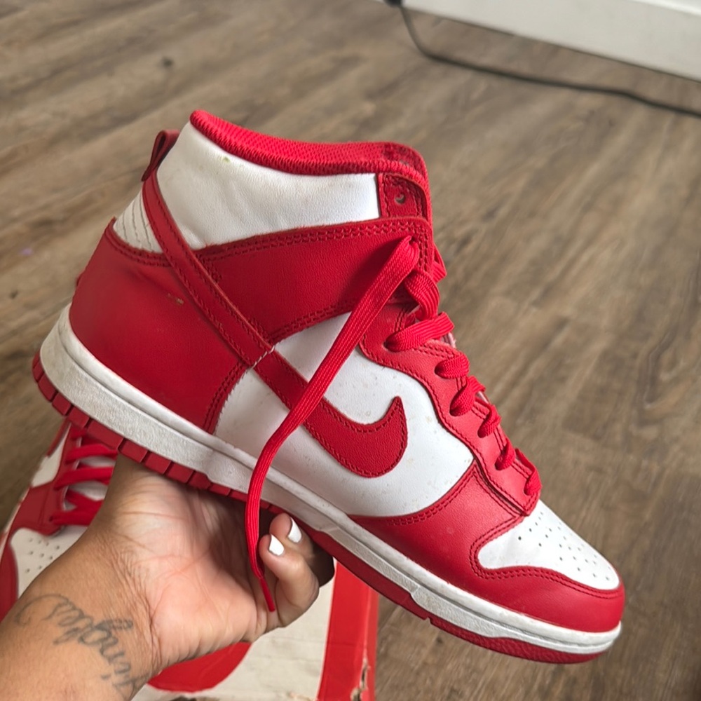 Authentic Nike Dunk Hi Red and White High-Top Sneakers - Picture 11 of 14
